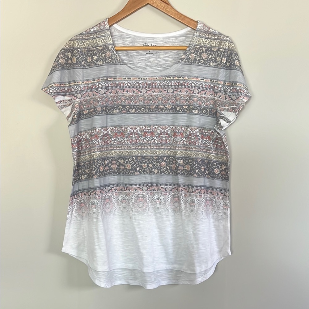 Style & Co. Patterned Relaxed Short Sleeve T-Shirt